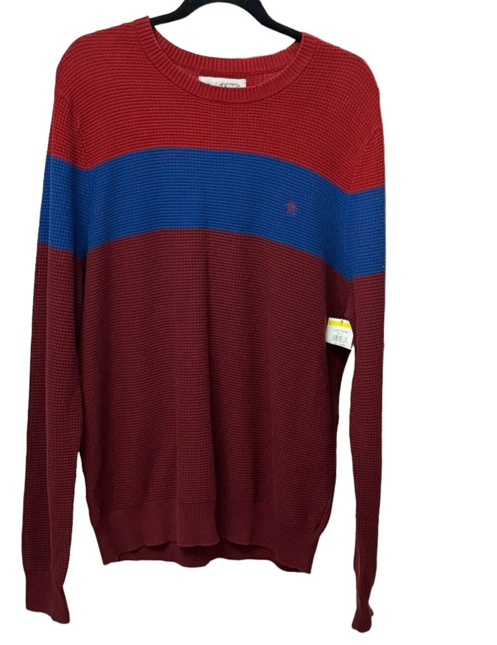New Nordstrom PENGUIN ~ Men's Crew Neck Sweater XL 100% Cotton Blue/Red